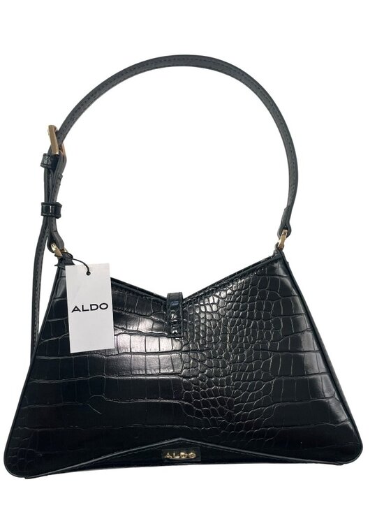 Aldo Handbags - Aldo Julietta Black Croc-Embossed Shoulder Bag Adjustable Strap Gold Accents NWT